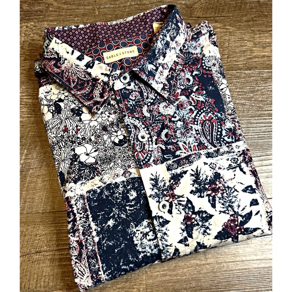 Sable & Stone Men's XL Cotton Long Sleeve Paisley Patchwork Button Dress Shirt